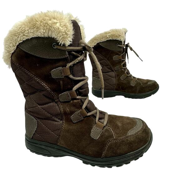 Columbia Ice Maiden Snow Boots Womens SZ 7 Brown Suede Lace Up Fur 1554171232 - Picture 1 of 15